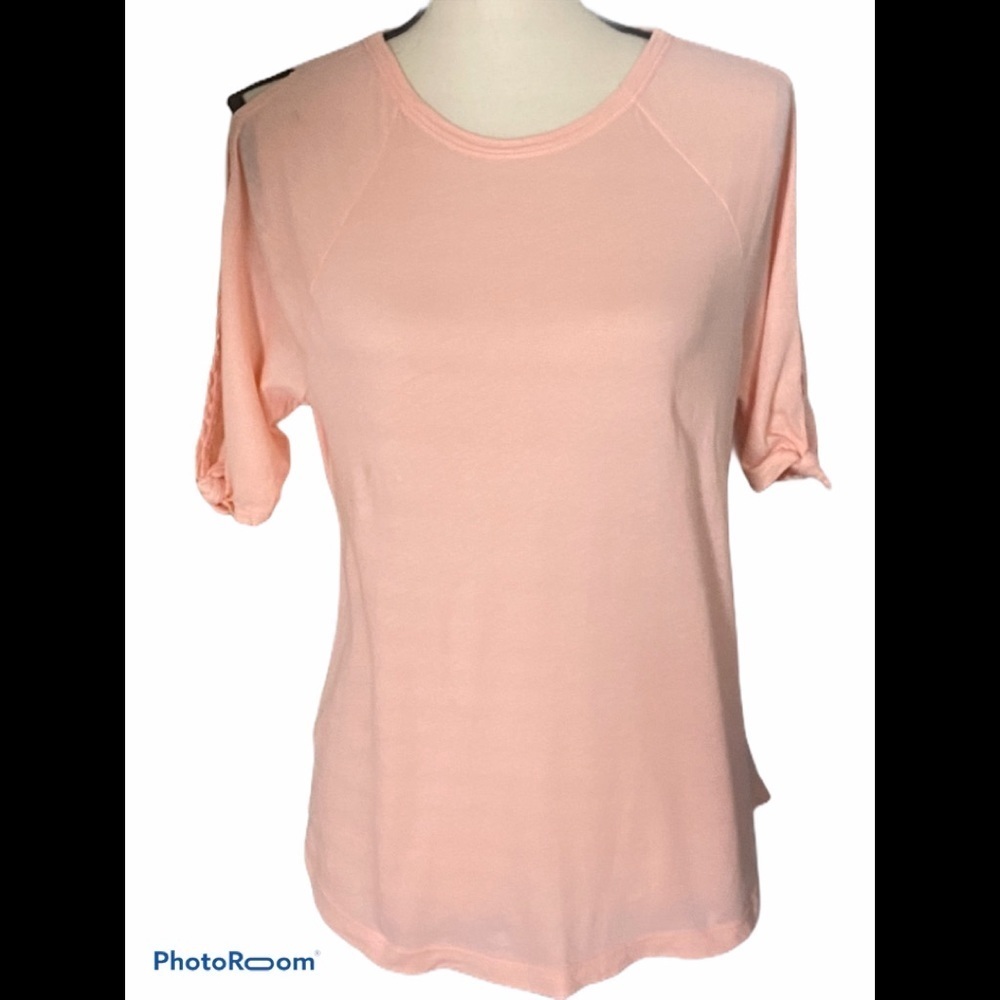Lou & Grey Pink Cold Shoulder Knot Cotton Tee Sz M